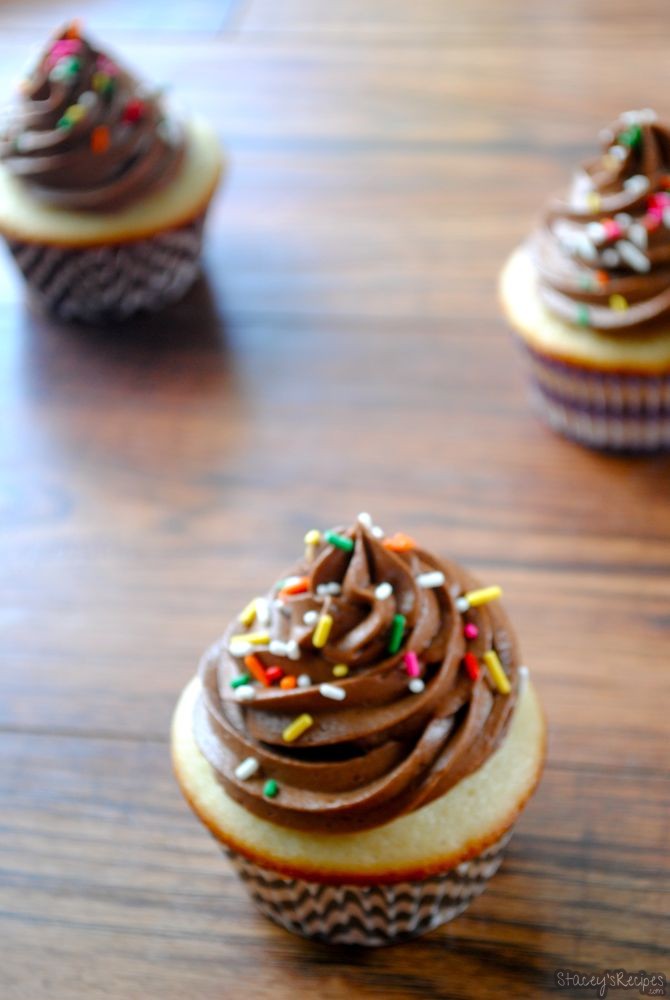 Vanilla Cupcakes with Milk Chocolate Frosting