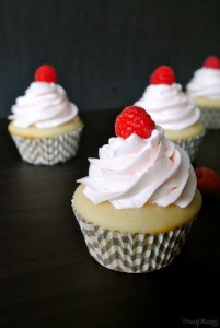 Almond Cupcakes with Fresh Raspberry Frosting