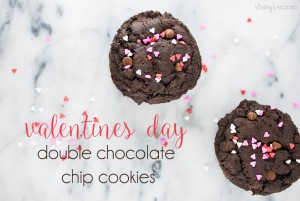 Double Chocolate Valentines Day Cookies - Thick, brownie-like cookies filled with chocolate chips topped with sprinkles - the perfect Valentines Day cookie! | www.staceysrecipes.com