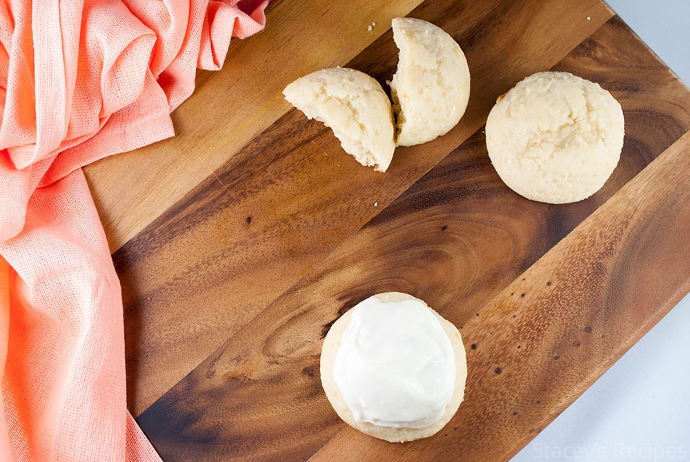 Light and airy ricotta cookies, topped with a sweet and tangy cream cheese frosting. | www.staceysrecipes.com
